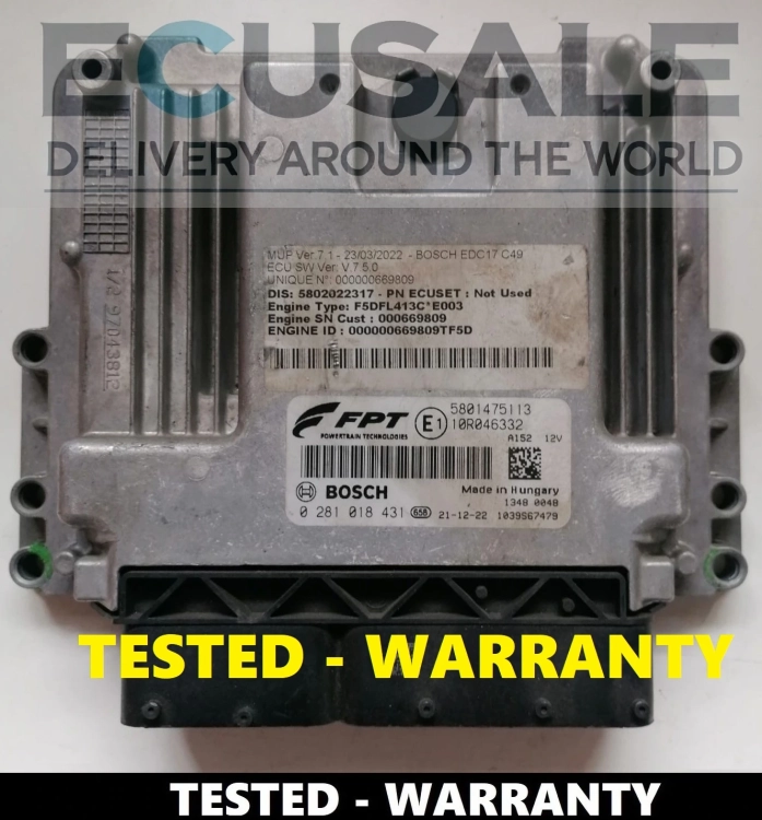 Foto da ECU Iveco Daily / S-Way – Bosch 0281018431, centralina testada 5801475113