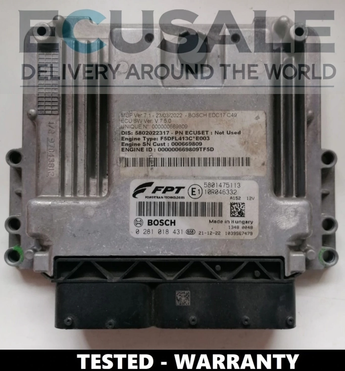 Centralina do motor Iveco EDC17C69 – Bosch 0281018431, número original 5801475113, testada