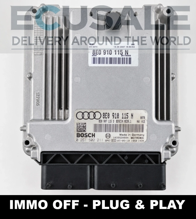 Sterownik silnika Audi A4 B7 2.0 TFSI 8E0910115N Bosch 0261S02211 MED9.1 IMMO OFF Plug &amp; Play